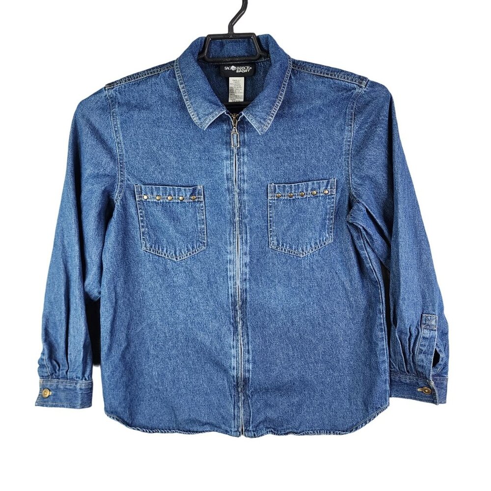 Womens Blue Denim Shirt Sag Harbor Sport Embroidered Button Up Back Yoke Size S